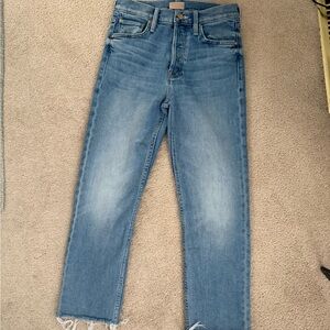 MOTHER The Tomcat Ankle High-Rise Straight-Leg Jeans with Frayed Hem